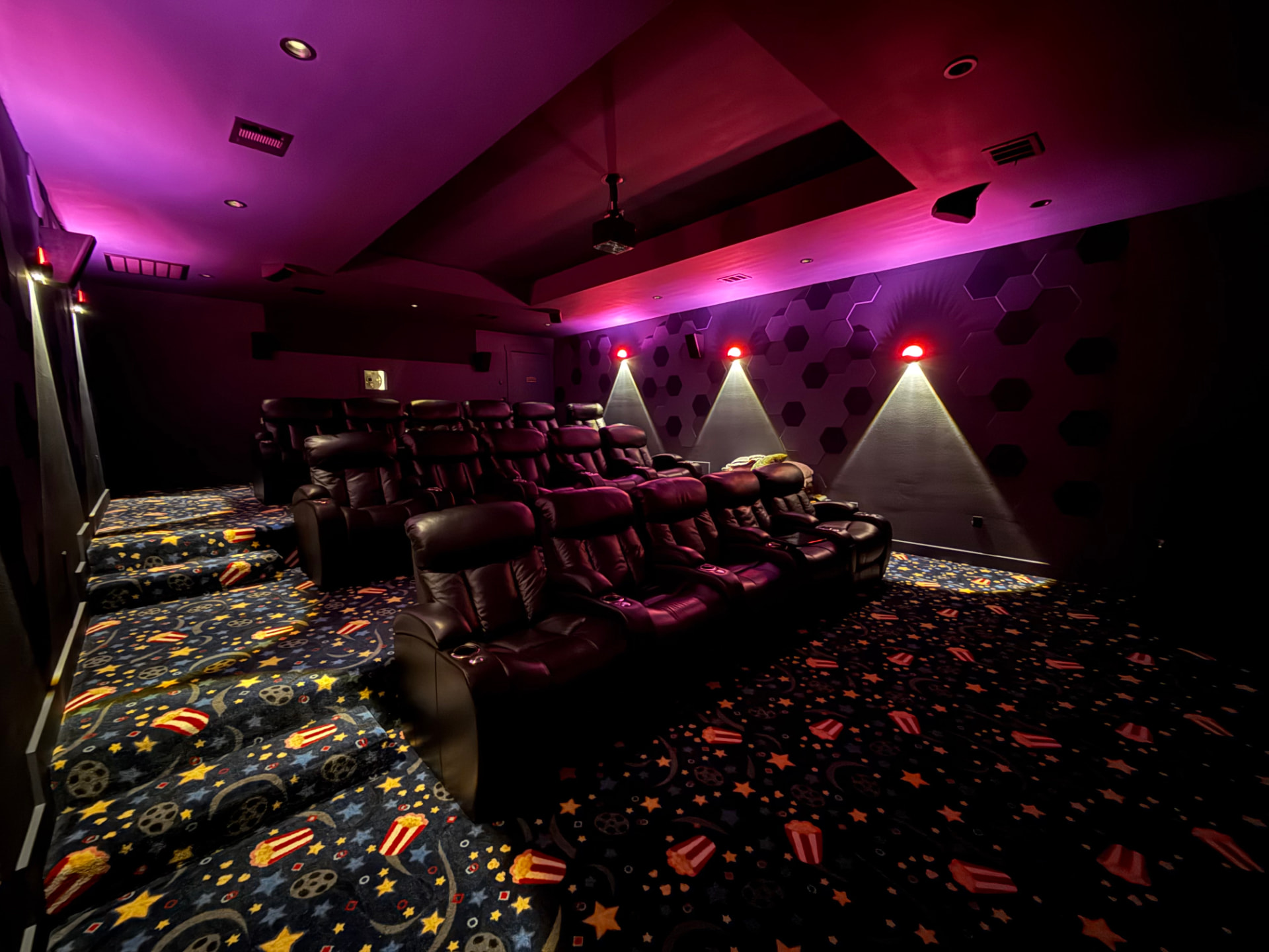 Tiered leather recliners in the theater